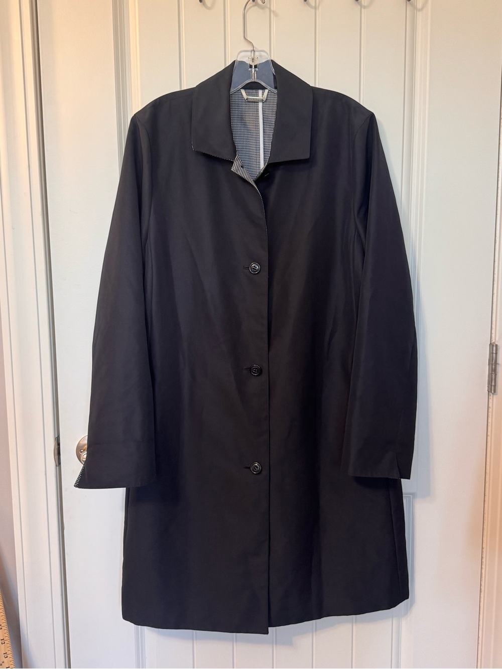 Sanyo New York Women's Black Raincoat Micro Check Lined Coat M